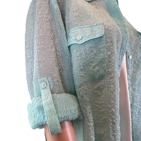 Evan-Picone Adjustable Sleeve Button Up, Mint |16 - Picture 4 of 16